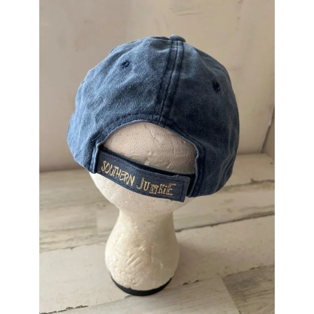 Southern Junkie distressed denim cap with red plaid cross